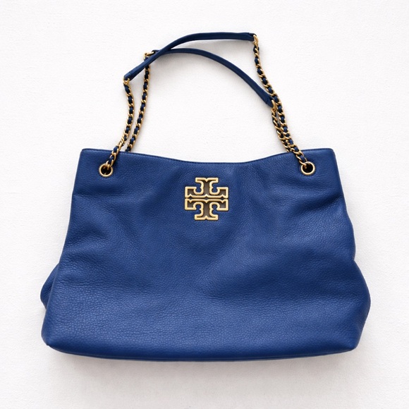 Tory Burch Blue Leather Tote Shoulder Bag